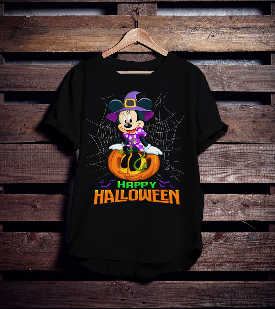 Minnie Happy Halloween Witch Costume Pumpkin Spiderweb T-Shirt