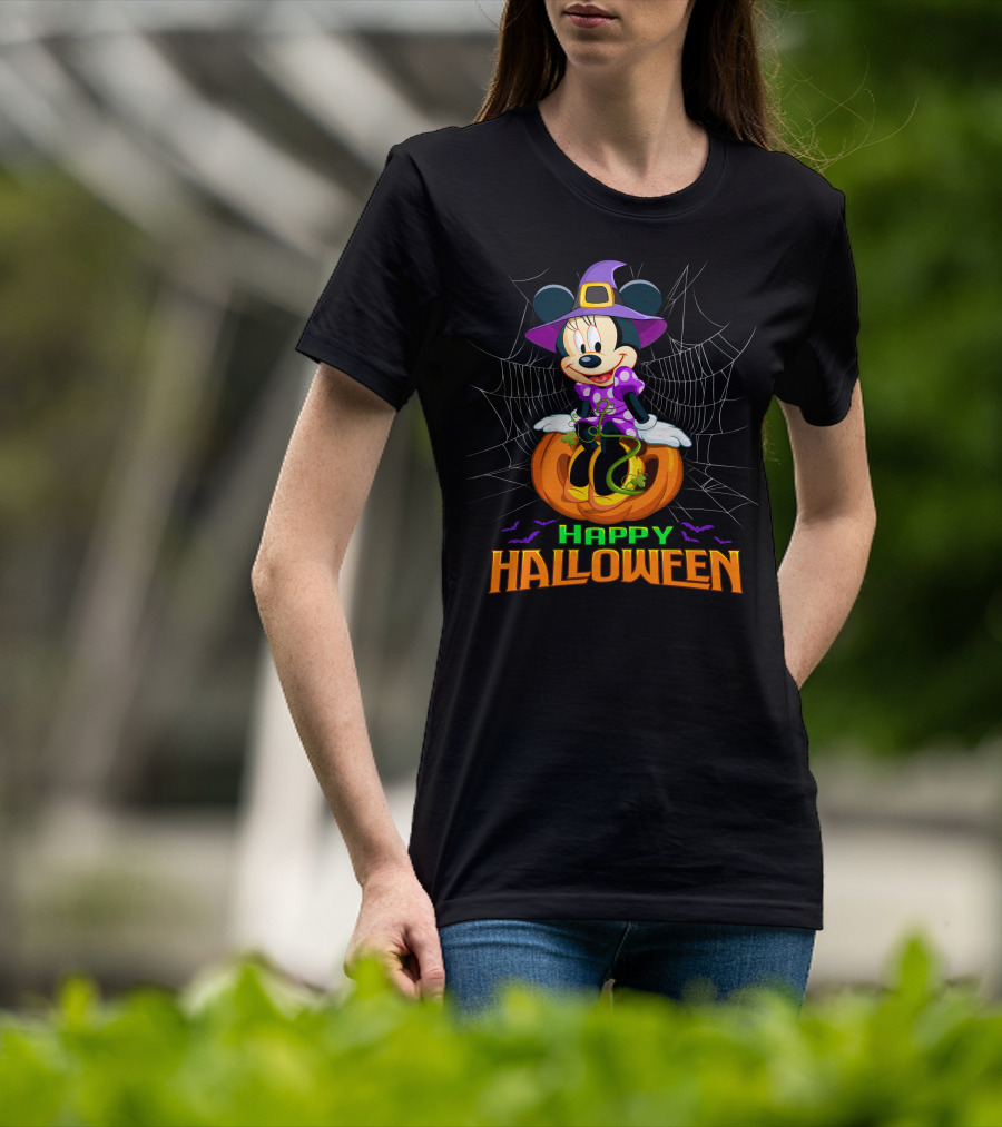 Minnie Happy Halloween Witch Costume Pumpkin Spiderweb T-Shirt