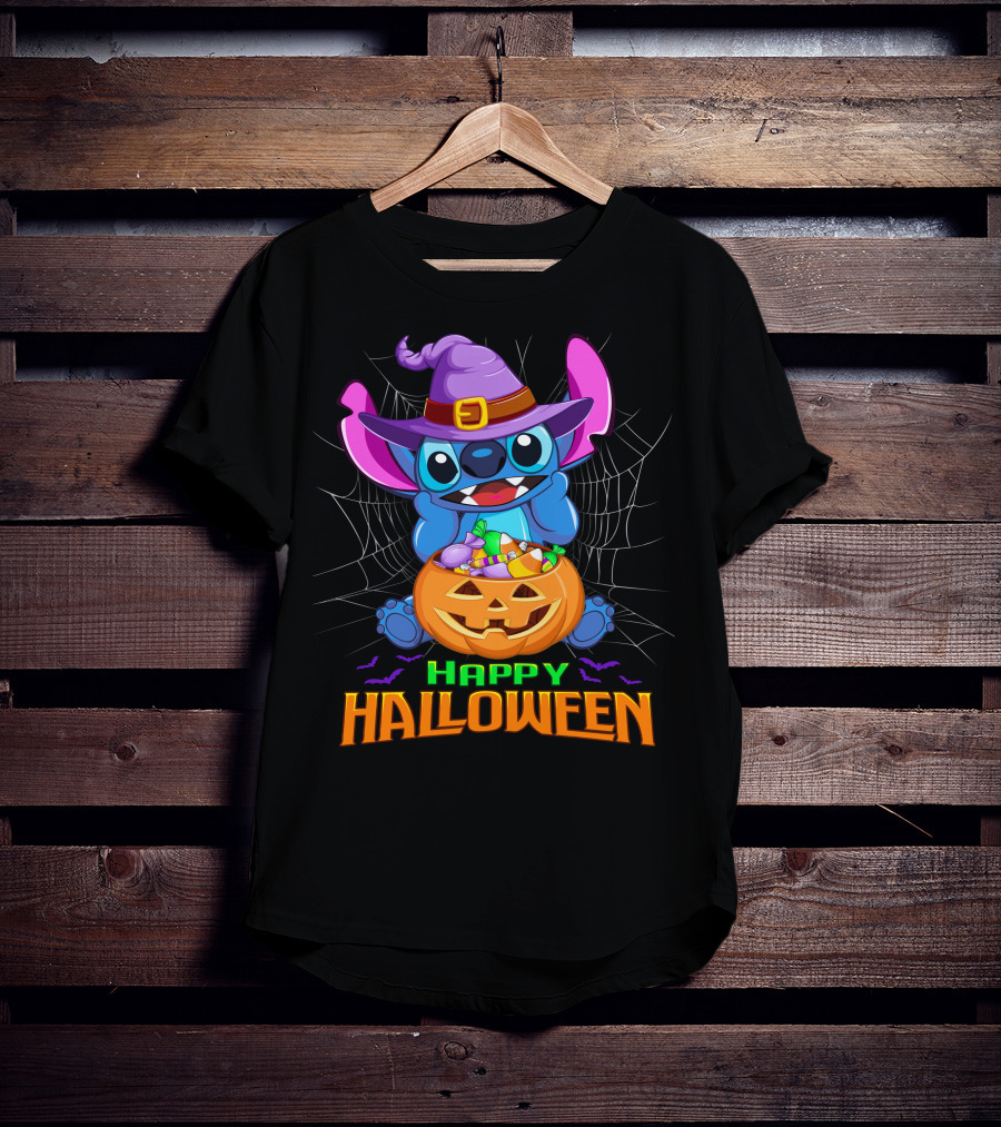 Happy Halloween Stitch Witch Costume Pumpkin Candy Basket T-Shirt