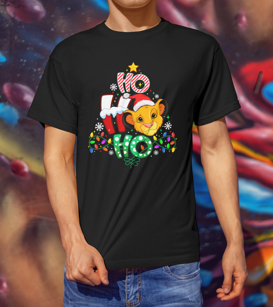 Ho Ho Ho Simba Christmas Lights Santa Hat T-Shirt