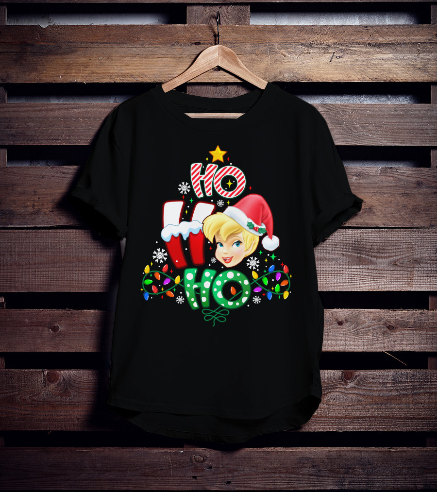 Ho Ho Ho Tinker Bell Christmas Lights Snowflakes Santa Hat T-Shirt