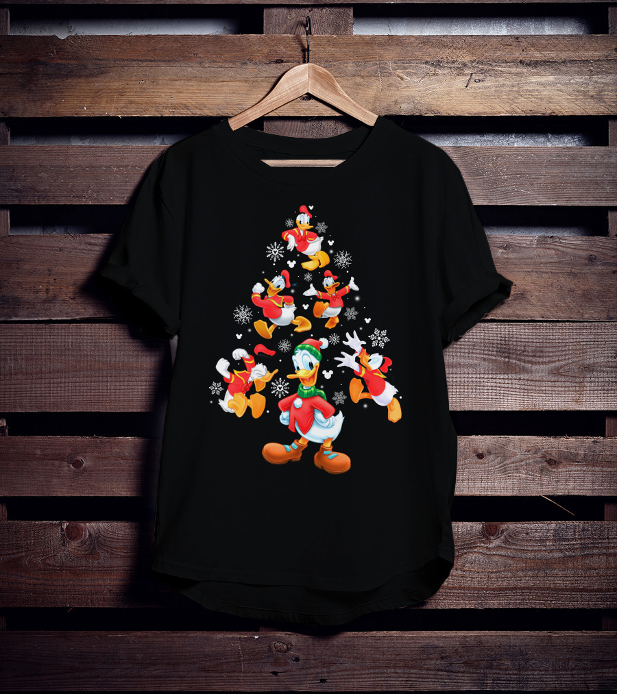 Donald Duck Christmas Tree Snowflakes Santa Hat T-Shirt