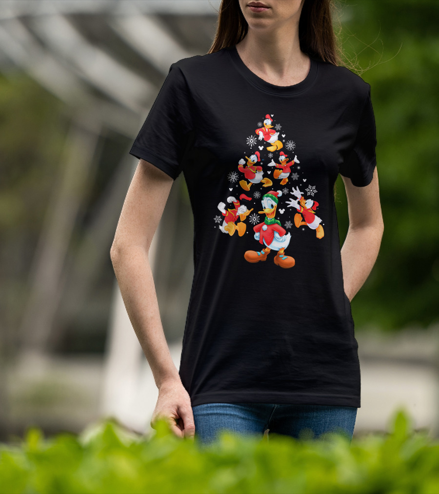 Donald Duck Christmas Tree Snowflakes Santa Hat T-Shirt