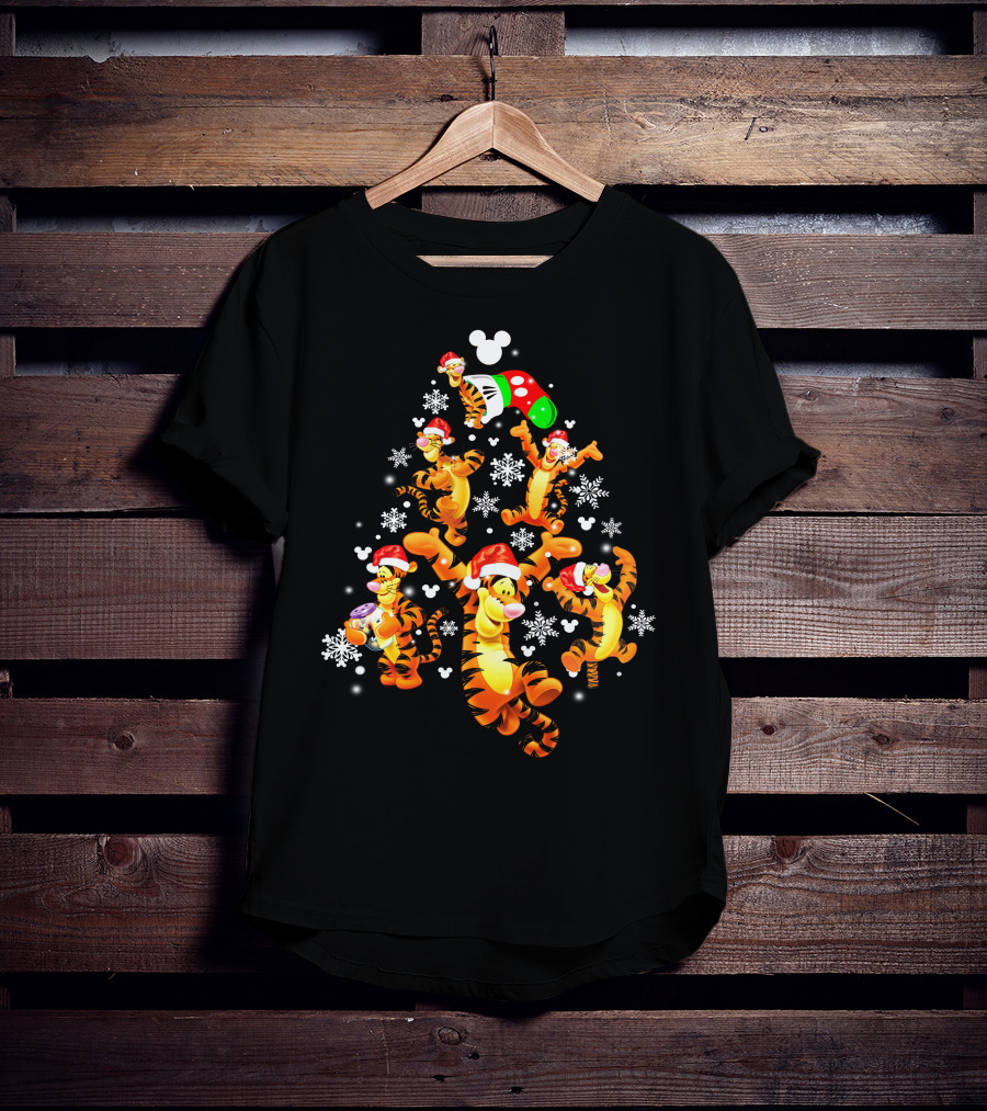 Tigger Christmas Santa Hat Snowflakes Mickey Ears T-Shirt