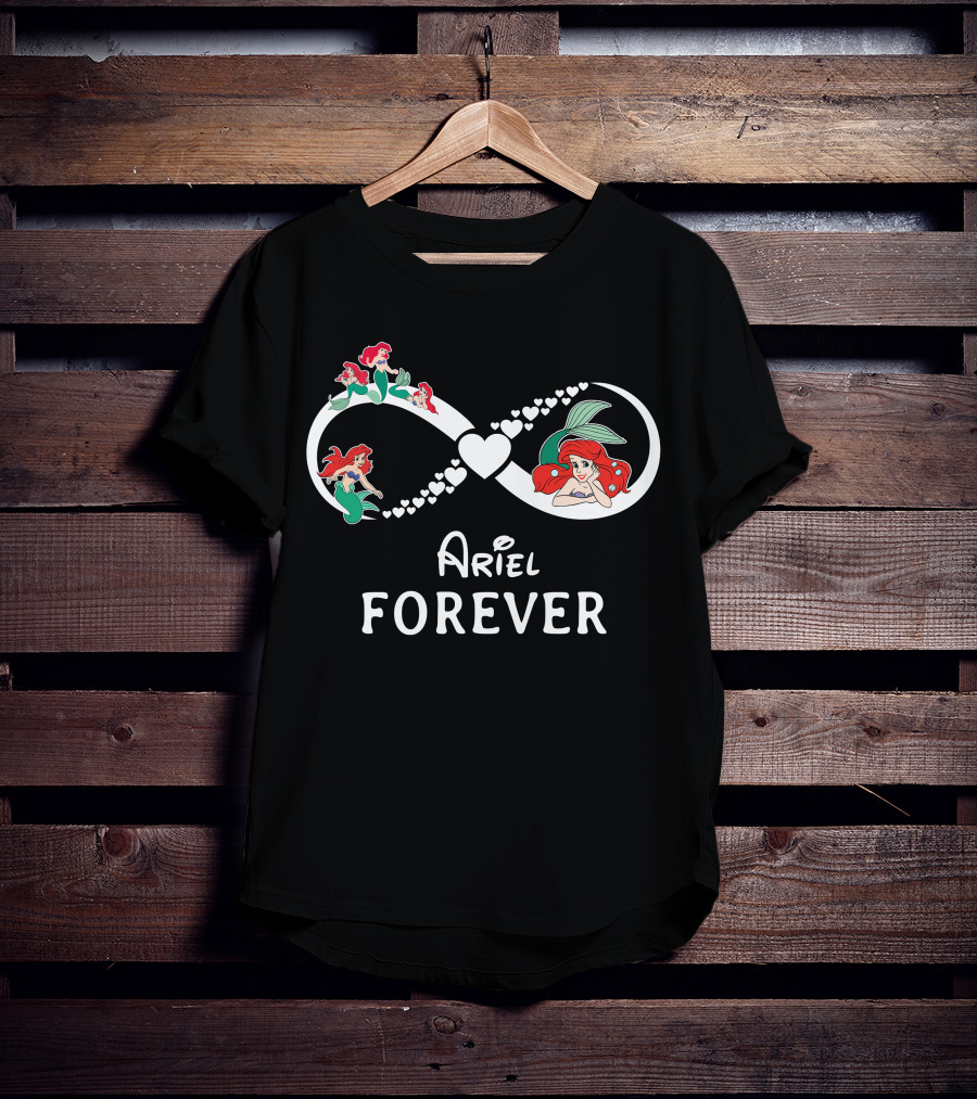 Ariel Forever Infinity Heart Design With Mermaid Characters T-Shirt