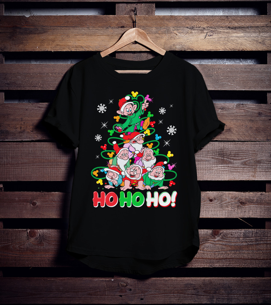 Ho Ho Ho Snow White 7 Dwarfs Christmas Tree Stacking T-Shirt