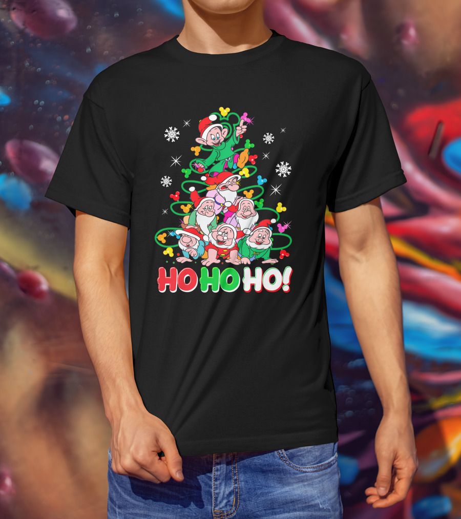 Ho Ho Ho Snow White 7 Dwarfs Christmas Tree Stacking T-Shirt