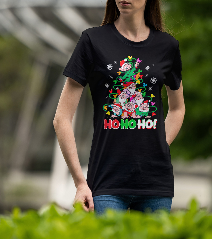 Ho Ho Ho Snow White 7 Dwarfs Christmas Tree Stacking T-Shirt
