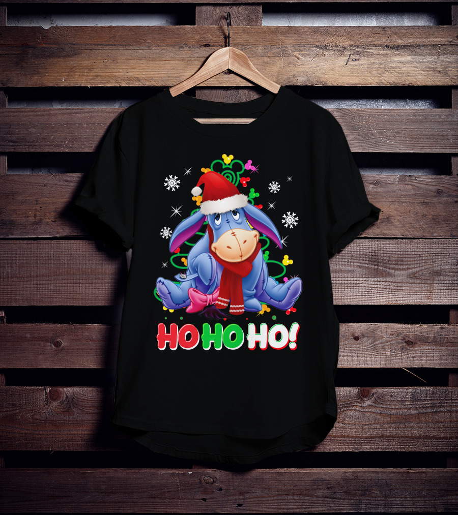 Eeyore Christmas Ho Ho Ho Santa Hat And Scarf Festive Theme T-Shirt