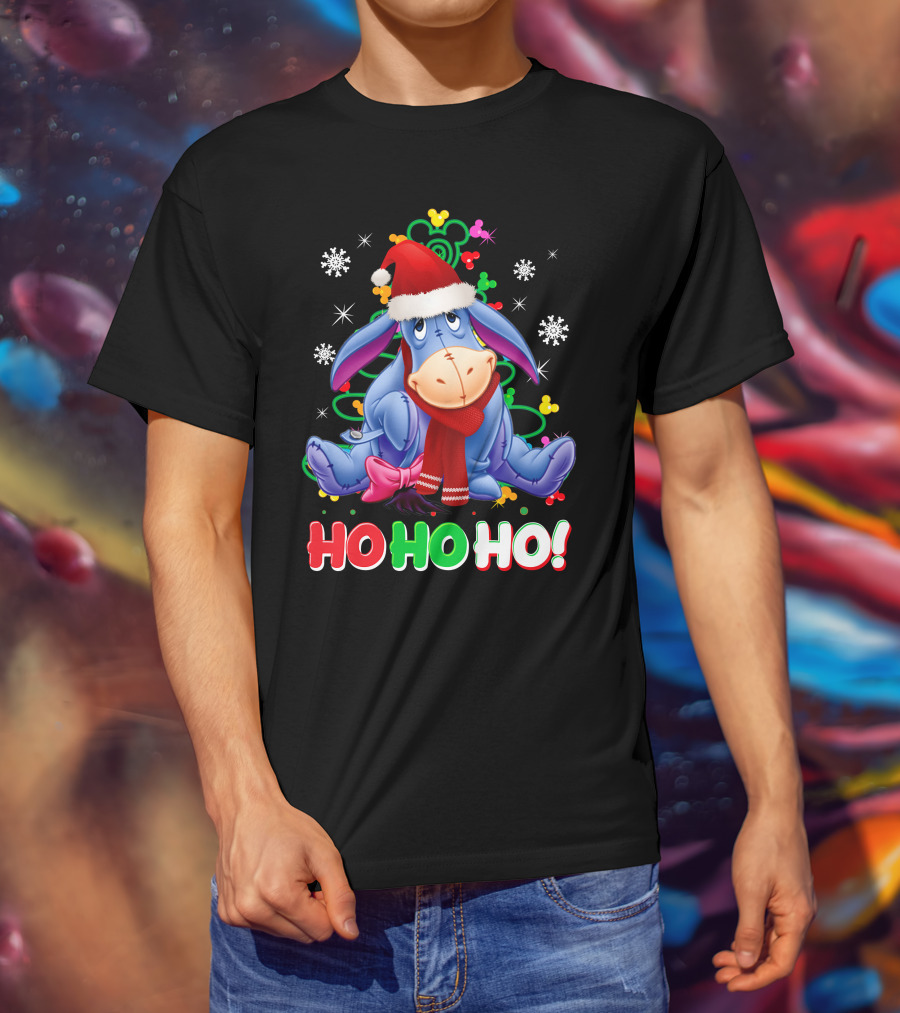 Eeyore Christmas Ho Ho Ho Santa Hat And Scarf Festive Theme T-Shirt
