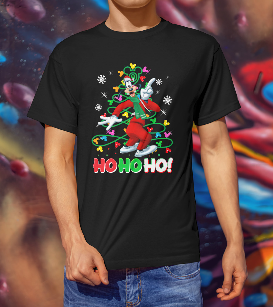 Goofy Christmas Ho Ho Ho Celebration With Snowflakes And Colorful T-Shirt