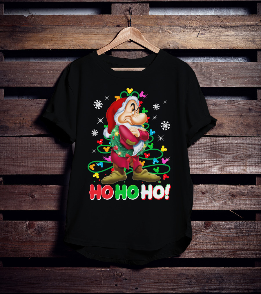 Grumpy Ho Ho Ho Christmas Mickey Snowflakes Disneyland T-Shirt