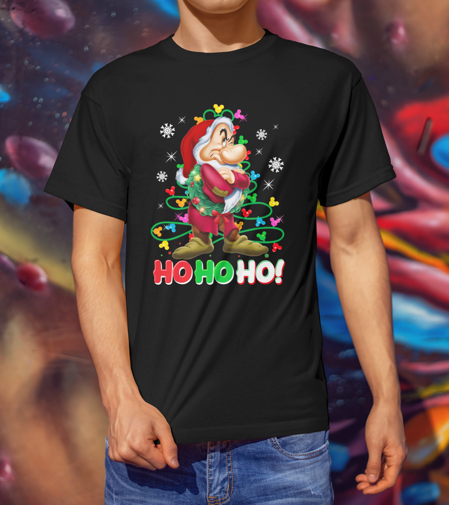 Grumpy Ho Ho Ho Christmas Mickey Snowflakes Disneyland T-Shirt