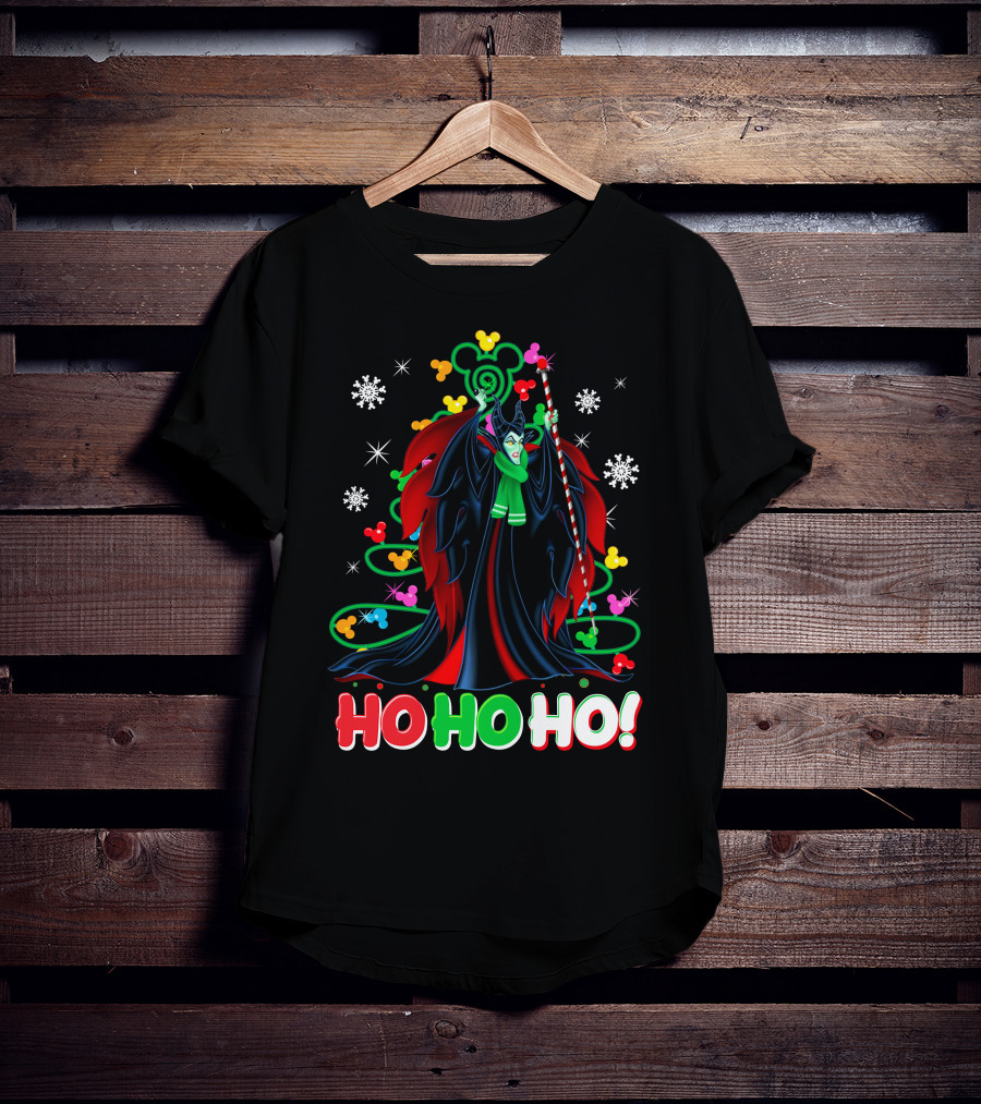 Maleficent Christmas Ho Ho Ho Snowflakes And Mickey Ears T-Shirt