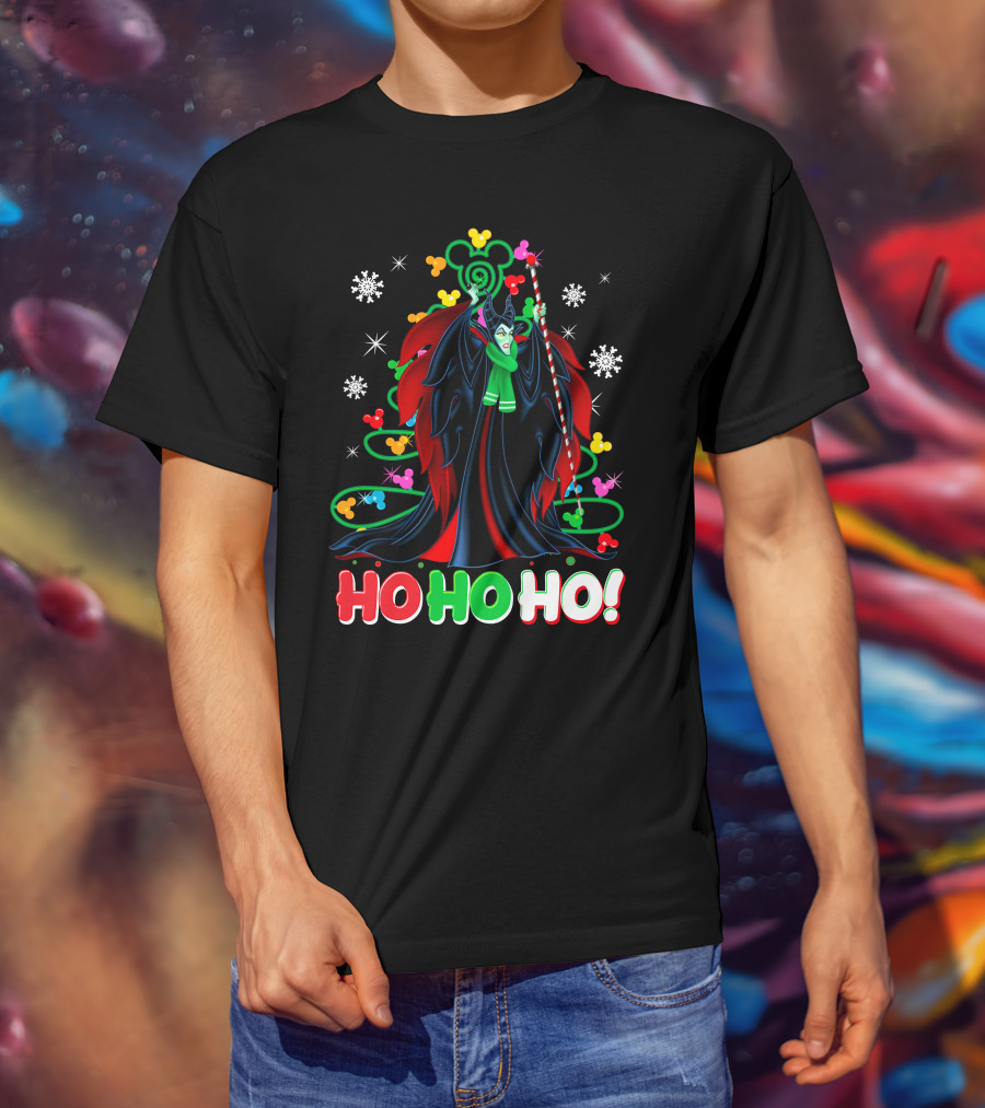 Maleficent Christmas Ho Ho Ho Snowflakes And Mickey Ears T-Shirt
