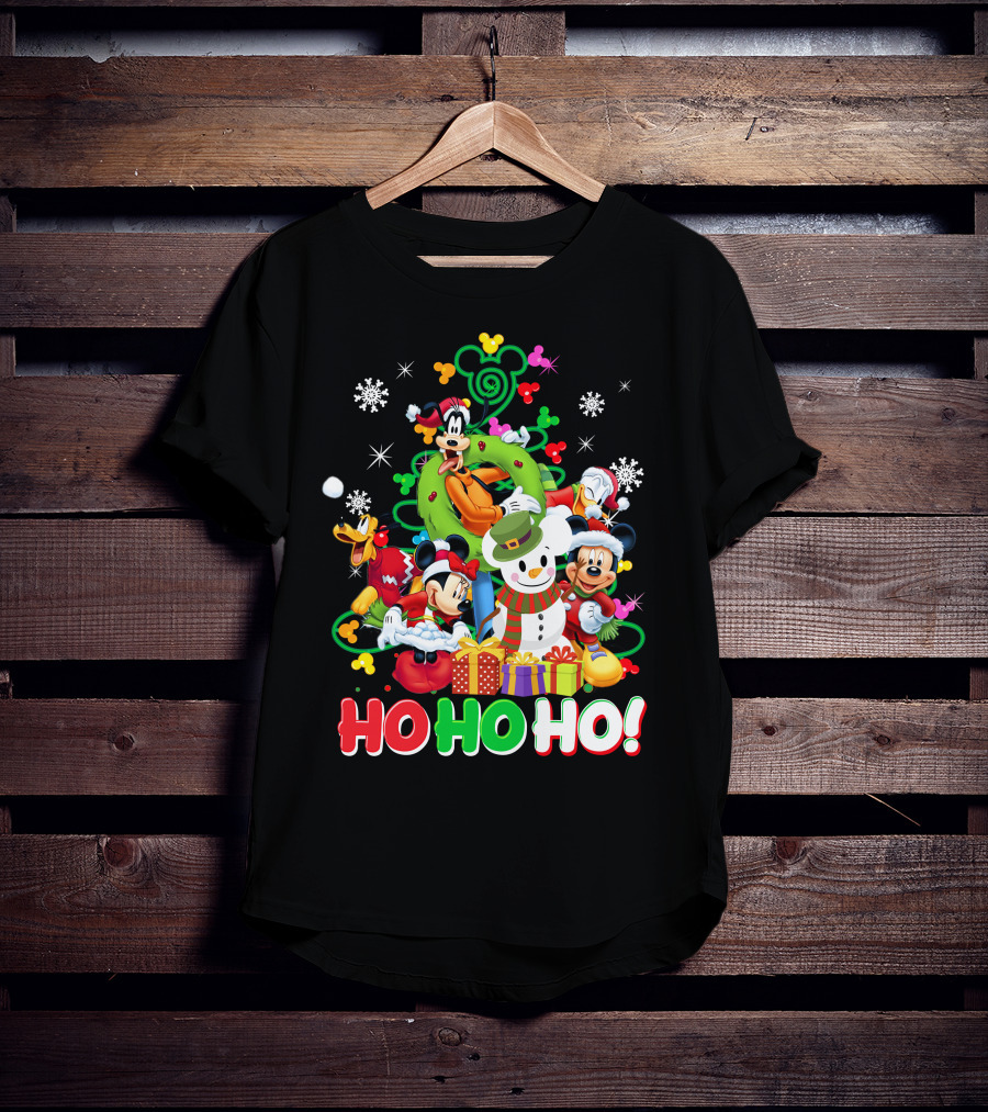 Mickey And Friends Holiday Cheer Ho Ho Ho Snowman And Gifts T-Shirt