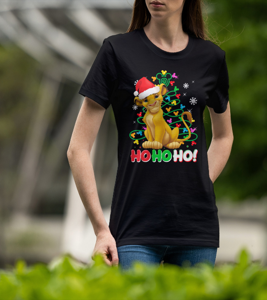 Simba Christmas Tree Ho Ho Ho Snowflakes Santa Hat T-Shirt