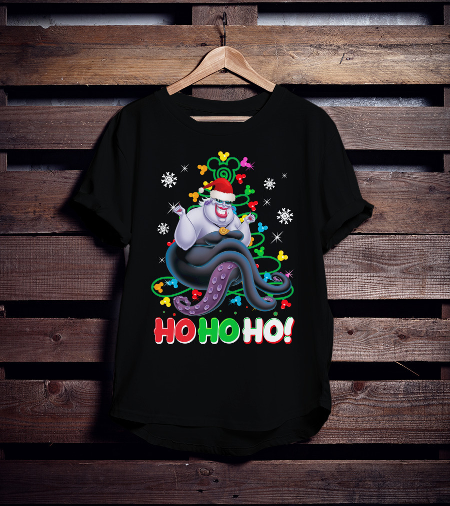 Ursula Christmas Ho Ho Ho Santa Hat Snowflakes T-Shirt