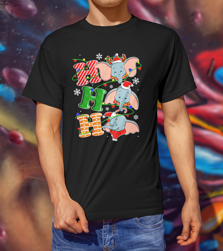 Dumbo Christmas Holiday Cheer With Ho Ho Ho And Festive Decorations T-Shirt