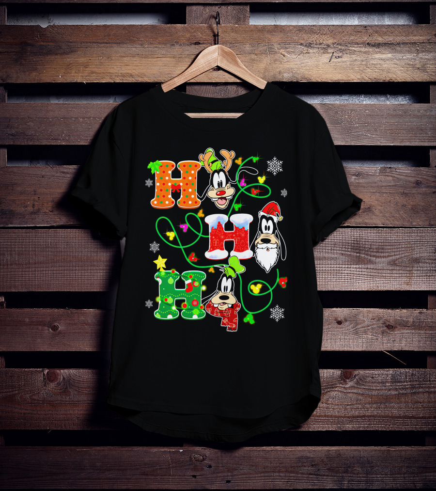 Goofy Christmas Holiday Hhh With Santa Hat And Snowflakes T-Shirt