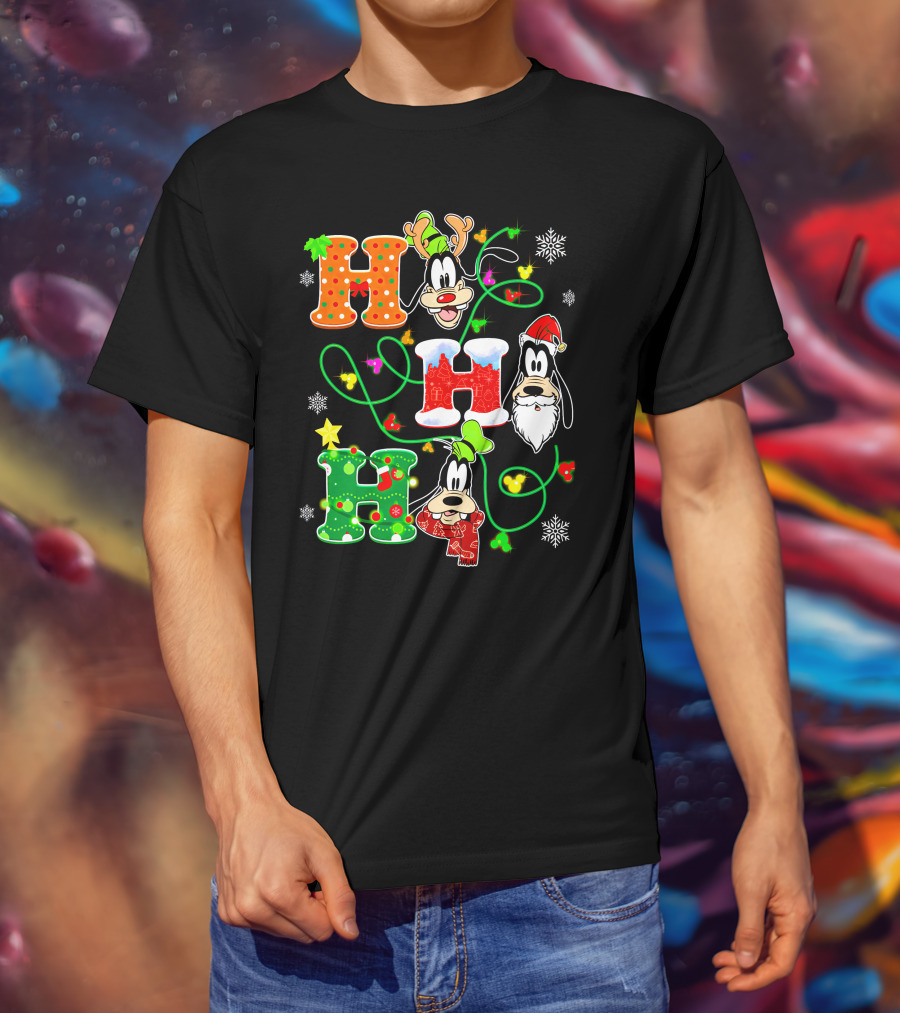 Goofy Christmas Holiday Hhh With Santa Hat And Snowflakes T-Shirt