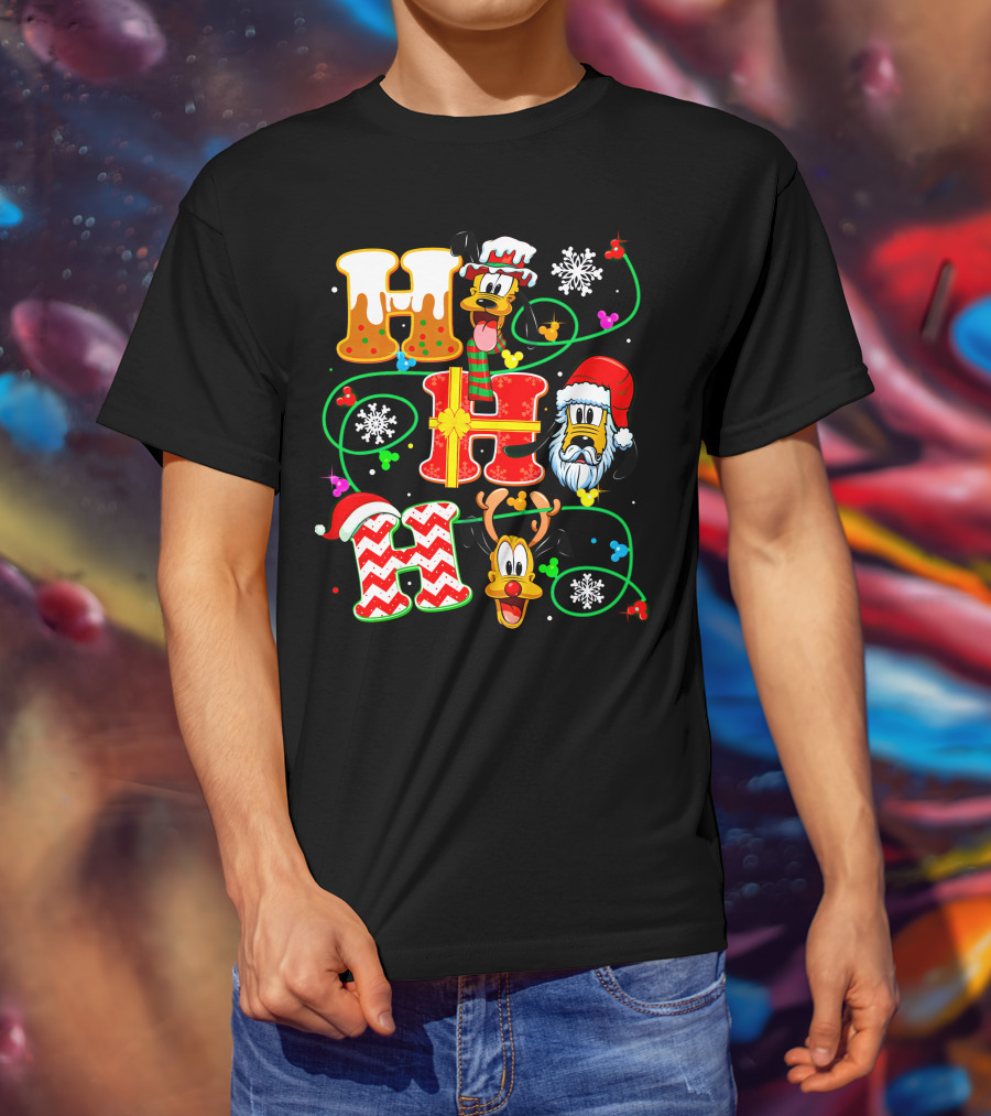 Ho Ho Ho Pluto Christmas Snowflakes Santa Hat Reindeer Holiday Magic T-Shirt