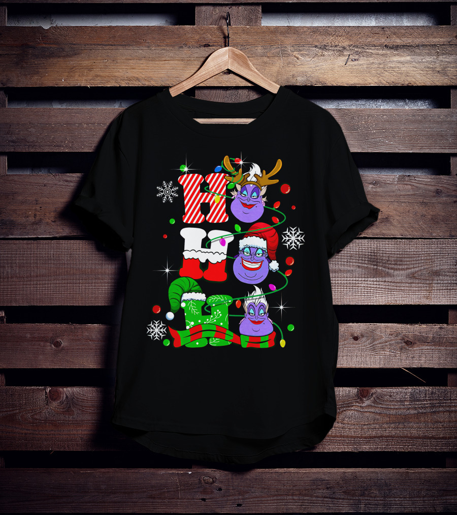 Ho Ho Ho Ursula Christmas Reindeer Santa Hats And Snowflakes T-Shirt