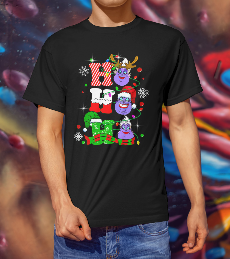 Ho Ho Ho Ursula Christmas Reindeer Santa Hats And Snowflakes T-Shirt