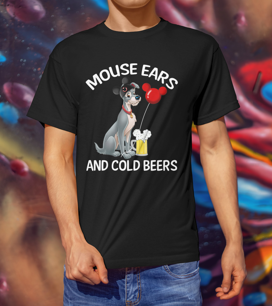 Mouse Ears And Cold Beers Dog With Balloon And Beer Mug T-Shirt