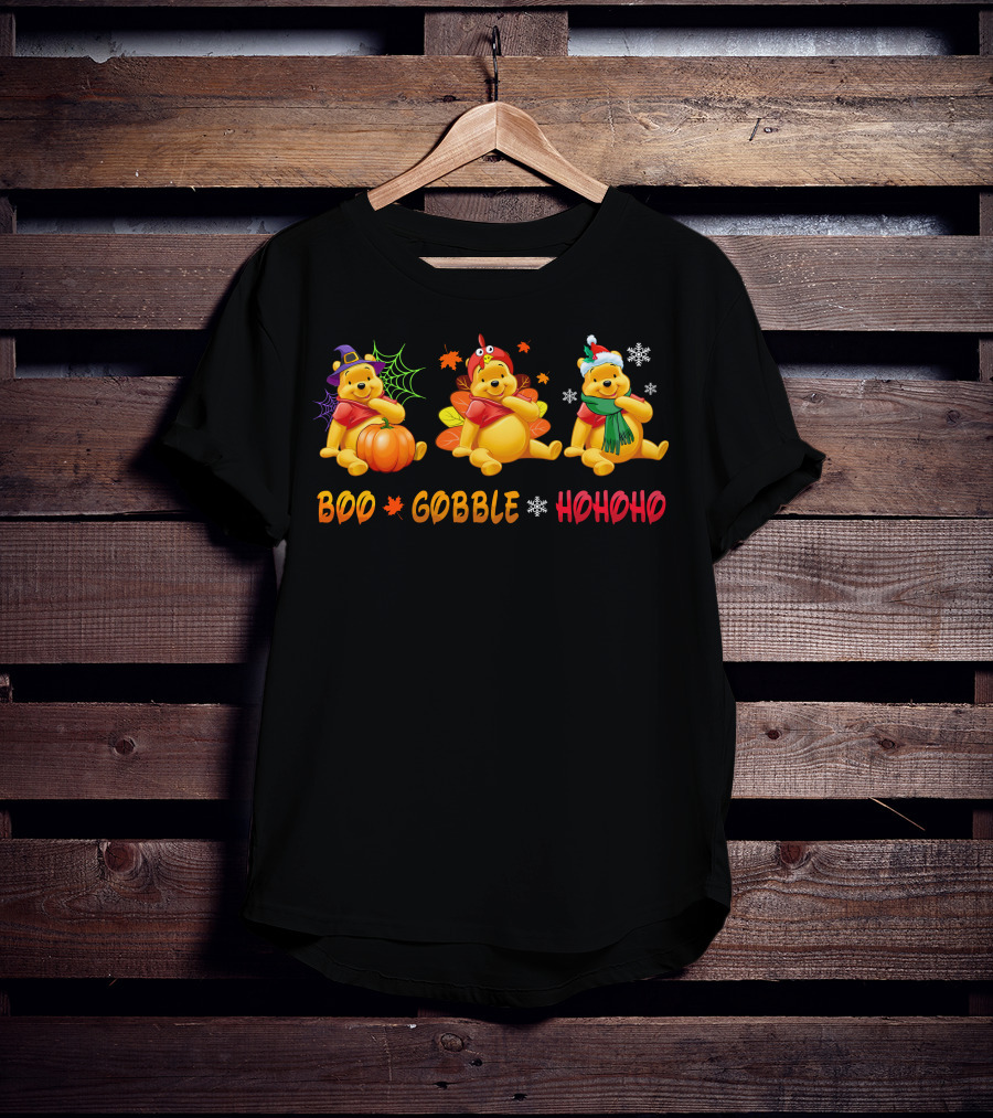 Boo Gobble Hohoho Pooh Halloween Thanksgiving Christmas T-Shirt