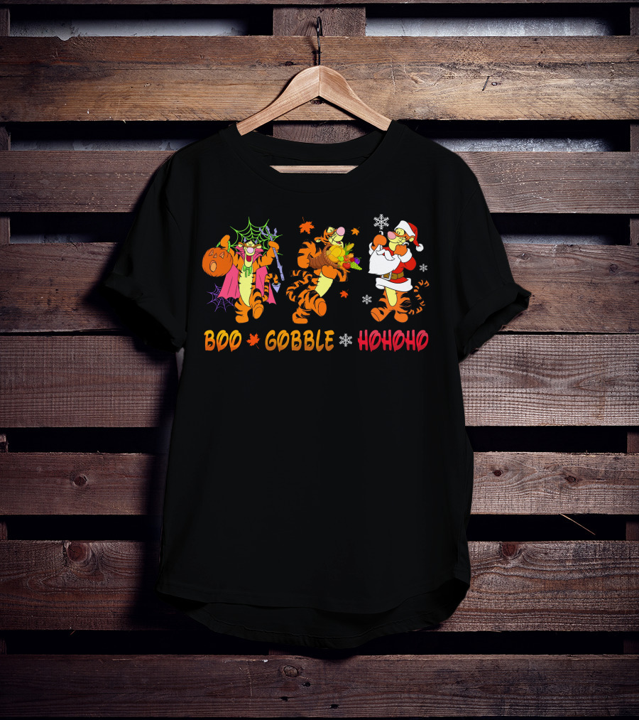 Boo Gobble Hohoho Tigger Halloween Thanksgiving Christmas T-Shirt