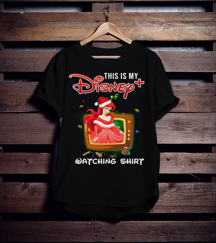 This Is My Disney+ Watching Shirt Ariel Holiday Santa Hat T-Shirt