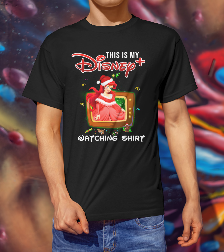 This Is My Disney+ Watching Shirt Ariel Holiday Santa Hat T-Shirt
