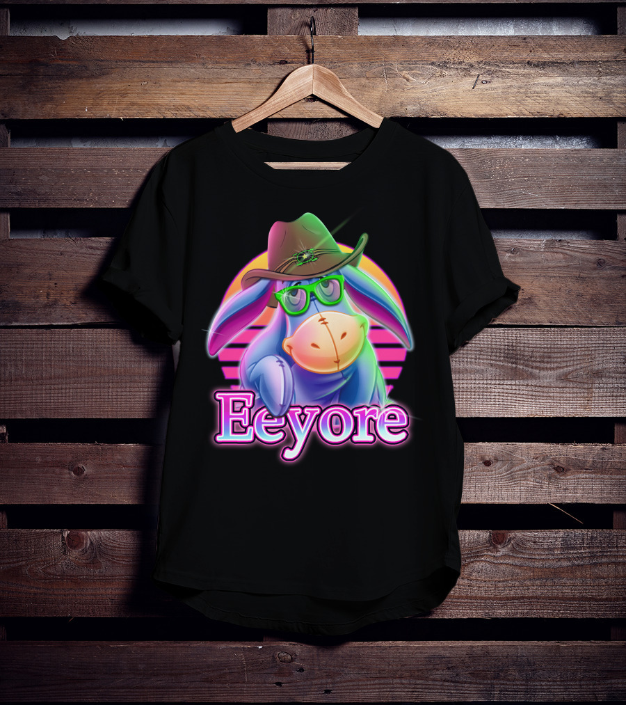 Eeyore Cowboy Hat Neon Retro Glasses Style T-Shirt