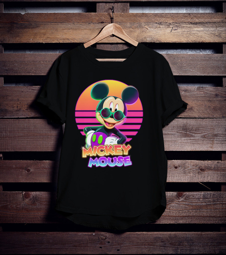 Mickey Mouse Retro Neon Style Sunglasses Sunset T-Shirt