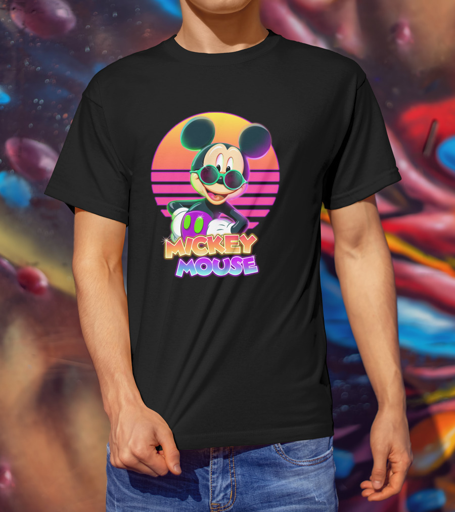 Mickey Mouse Retro Neon Style Sunglasses Sunset T-Shirt