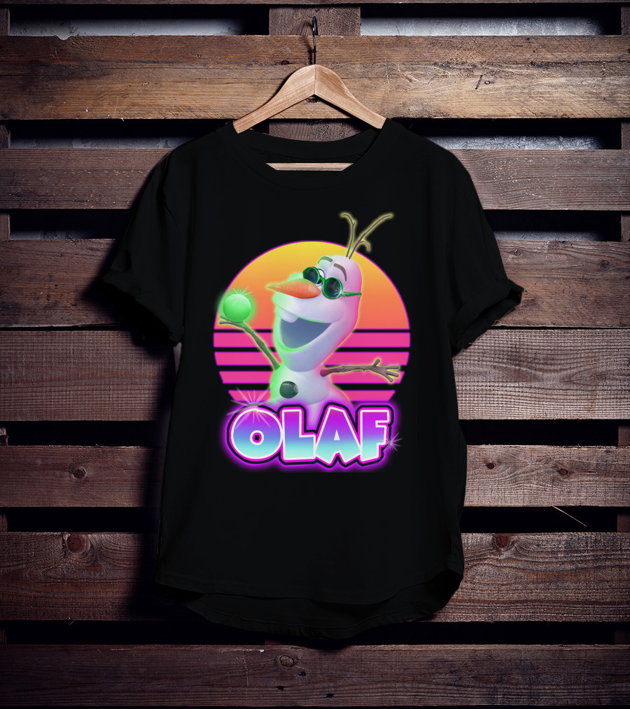 Olaf Retro Neon Sunset Glow With Sunglasses And Smile T-Shirt