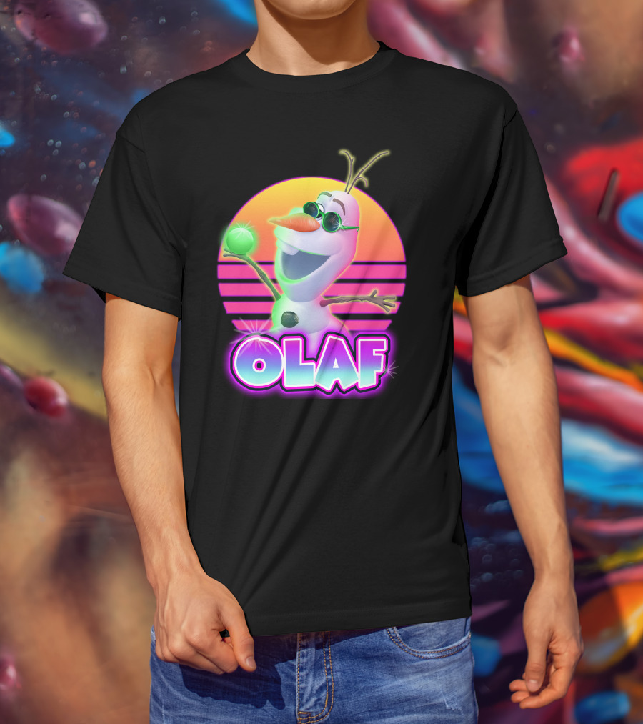 Olaf Retro Neon Sunset Glow With Sunglasses And Smile T-Shirt