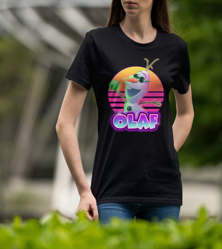 Olaf Retro Neon Sunset Glow With Sunglasses And Smile T-Shirt
