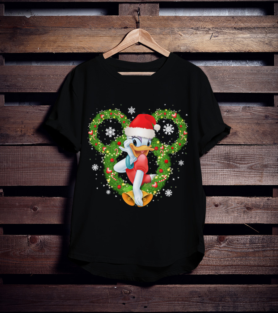 Daisy Duck Christmas Santa Hat Mickey Wreath Snowflakes T-Shirt
