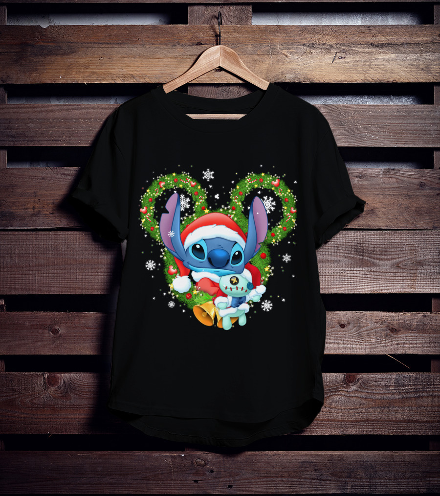 Stitch Santa Christmas Wreath Lilo And Stitch Disney Holiday T-Shirt