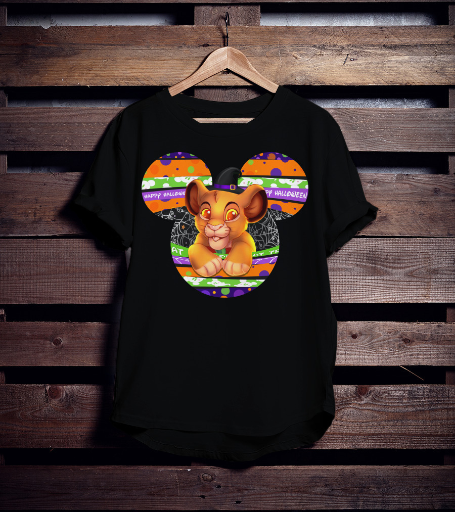 Simba Happy Halloween Mickey Mouse Ears Black Hat Spider Web Stripes T-Shirt
