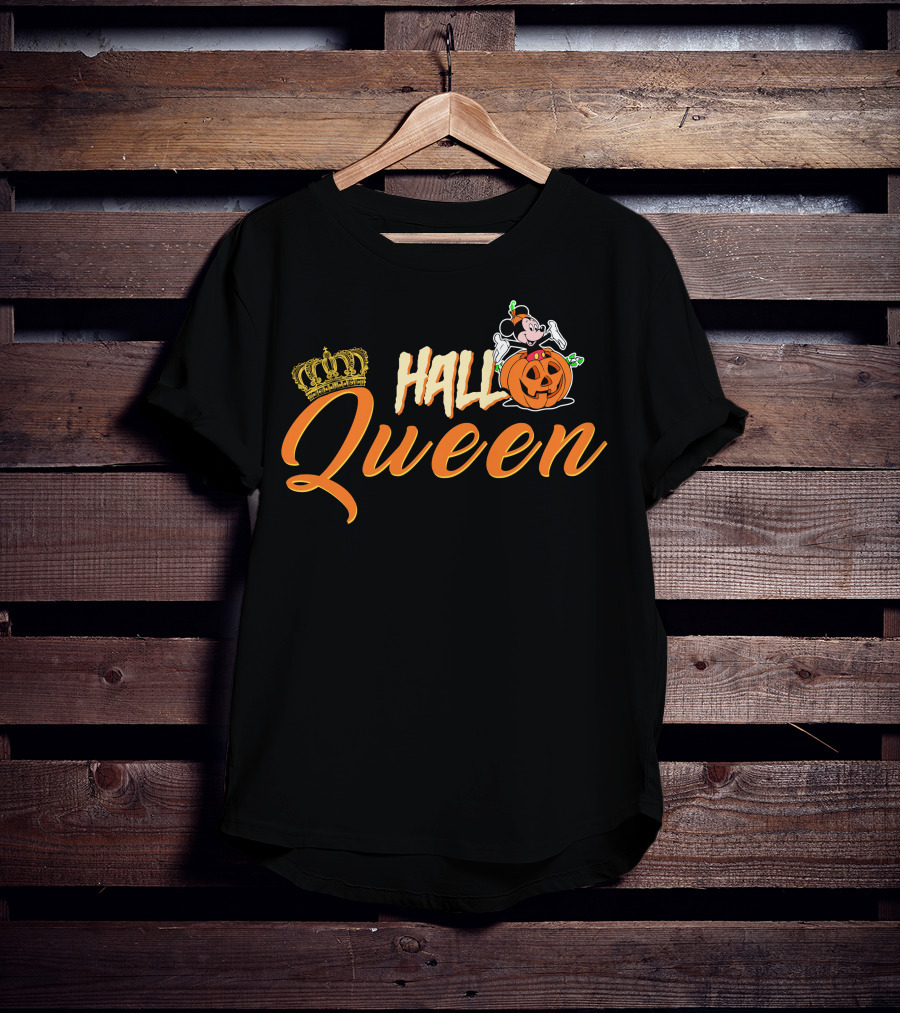 Hall Queen Crown Pumpkin Skeleton Halloween T-Shirt