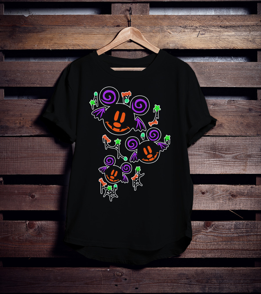 Halloween 55 Spooky Mickey Ears With Bat Wings And Pumpkins T-Shirt