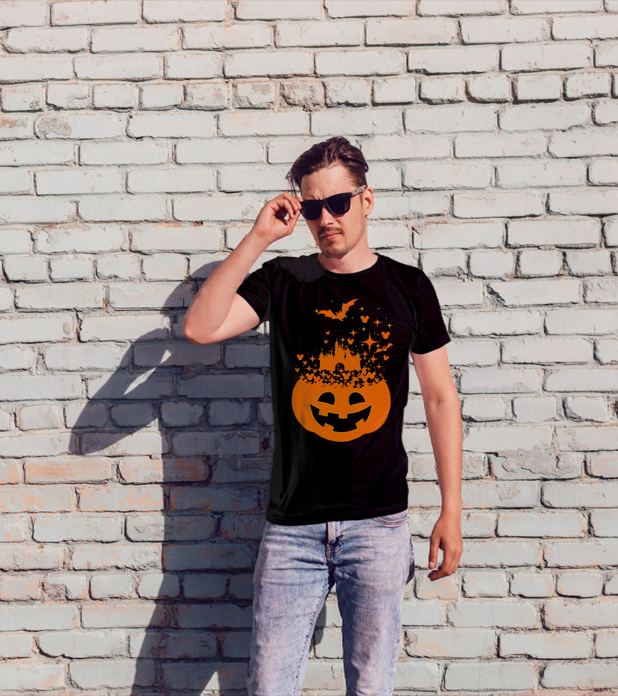Halloween 74 Magic Pumpkin Castle And Mickey Bat Nightfall T-Shirt