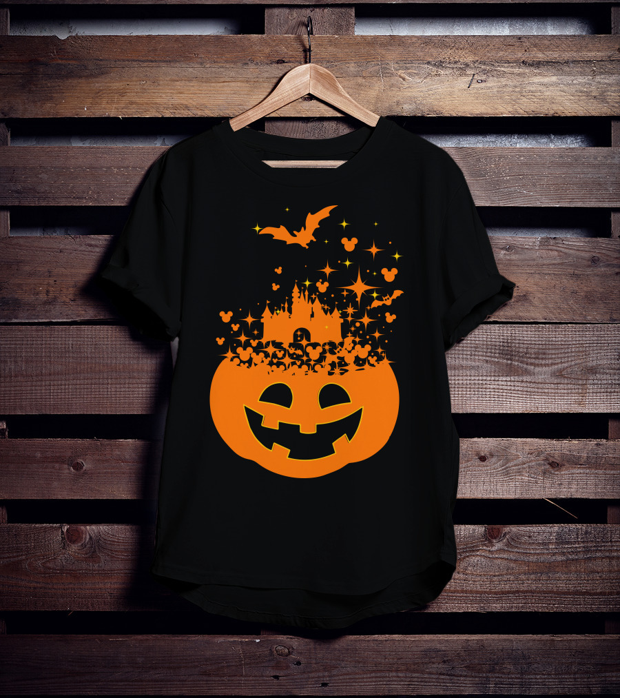 Halloween 74 Magic Pumpkin Castle And Mickey Bat Nightfall T-Shirt