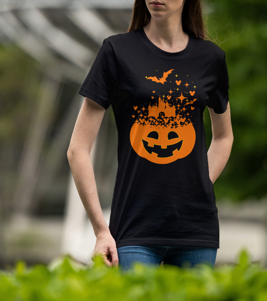 Halloween 74 Magic Pumpkin Castle And Mickey Bat Nightfall T-Shirt