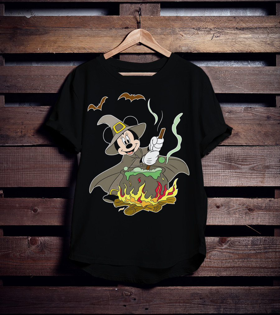 Halloween 92 Minnie Mouse Witch Cauldron And Bats T-Shirt