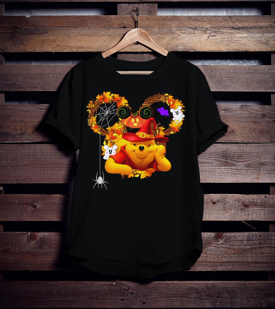 Pooh Halloween Witch Pumpkin Spider Ghosts Autumn Leaves T-Shirt
