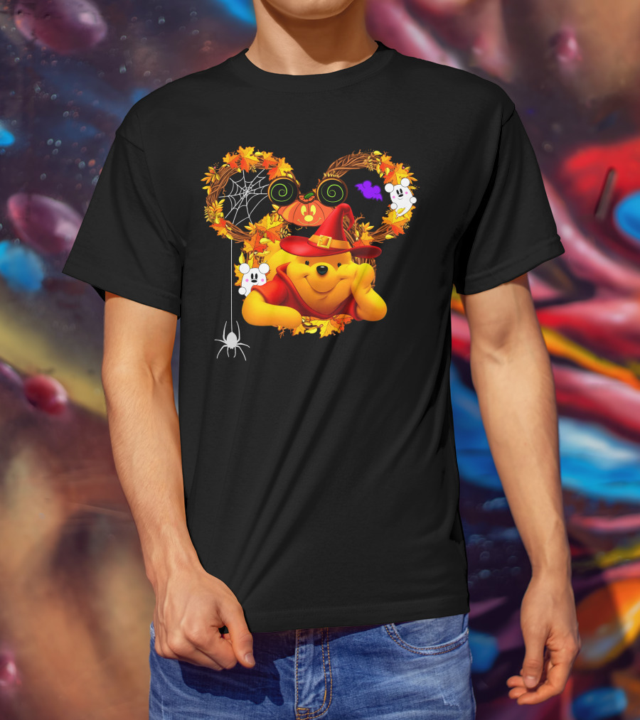 Pooh Halloween Witch Pumpkin Spider Ghosts Autumn Leaves T-Shirt